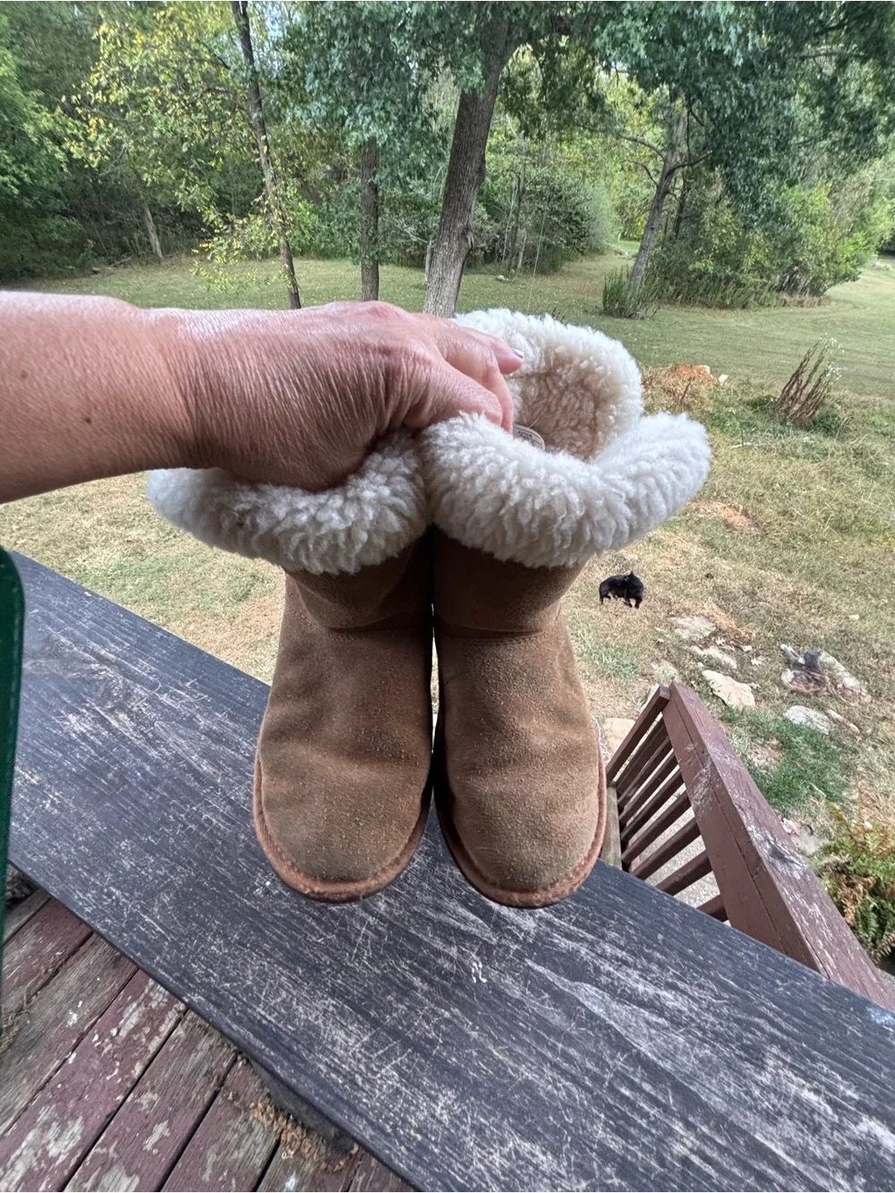 UGG Australia Brown Suede Shearling Boots Kids Size 3 EU 33 Fold Over Cuff